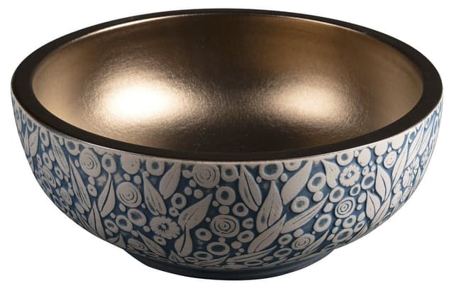 PRIORI umywalka ceramiczna nablatowa Ø 41 cm, miedź/niebieski ze wzorem