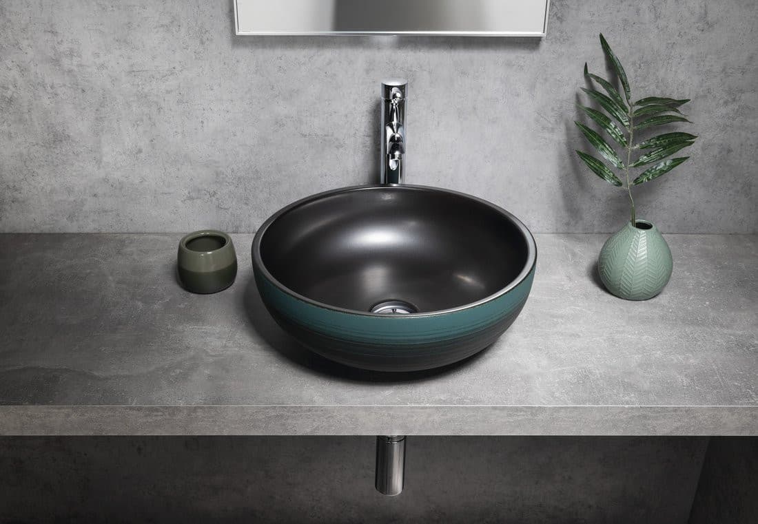 PRIORI umywalka ceramiczna nablatowa, średnica 41cm, czarny/zielony