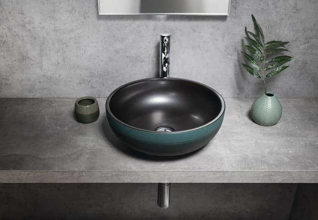 PRIORI umywalka ceramiczna nablatowa, średnica 41cm, czarny/zielony