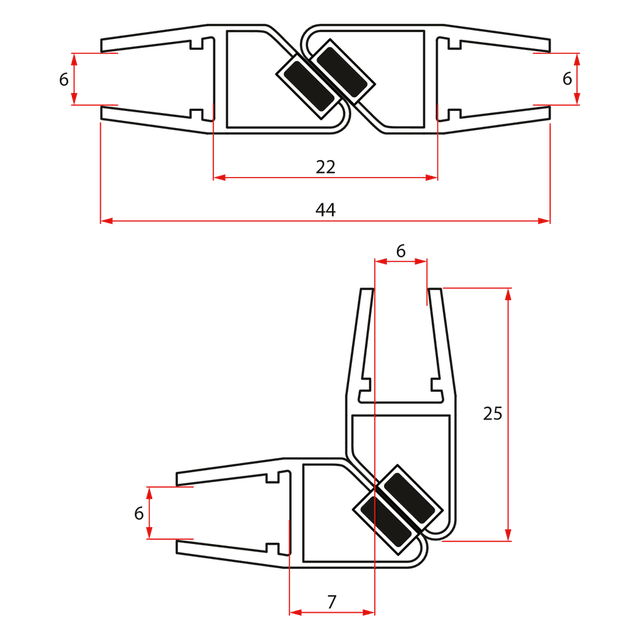 LEGRO zestaw uszczelek magnetycznych do kabiny prysznicowej narożnej, 1900mm