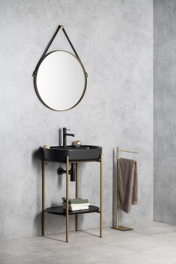 ORBITER okrągłe lustro ze skórzanym paskiem, ø 60cm, złoty mat