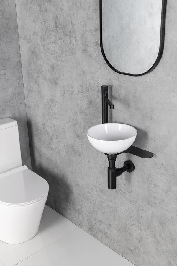 TETRIS wspornik pod umywalkę z otworem na baterię po lewej stronie, czarny mat