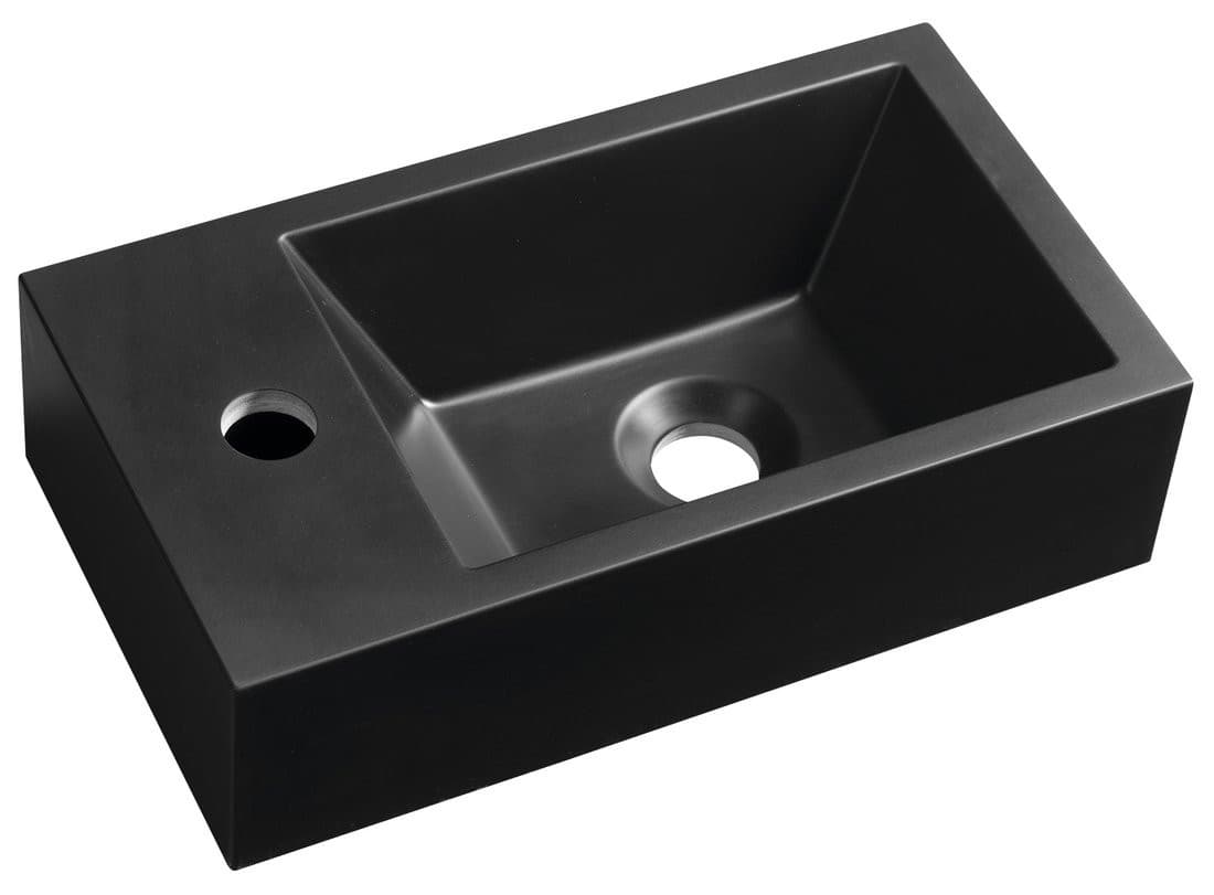 AMAROK umywalka kompozytowa 40x22cm, czarny mat, bateria z lewej strony