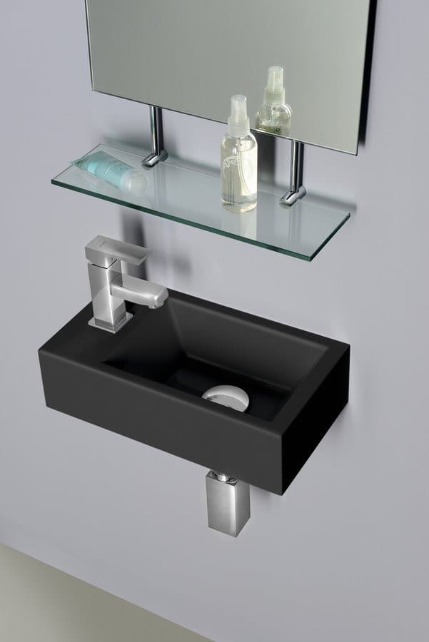 AMAROK umywalka kompozytowa 40x22cm, czarny mat, bateria z lewej strony