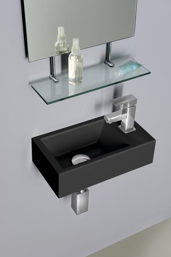 AMAROK umywalka kompozytowa 40x22cm, czarny mat, bateria z prawej strony