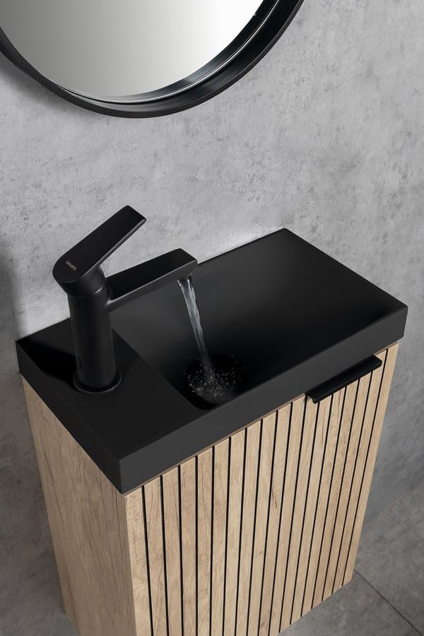 AGOS umywalka kompozytowa bez przelewu 40x22cm, lewa/prawa, czarny mat