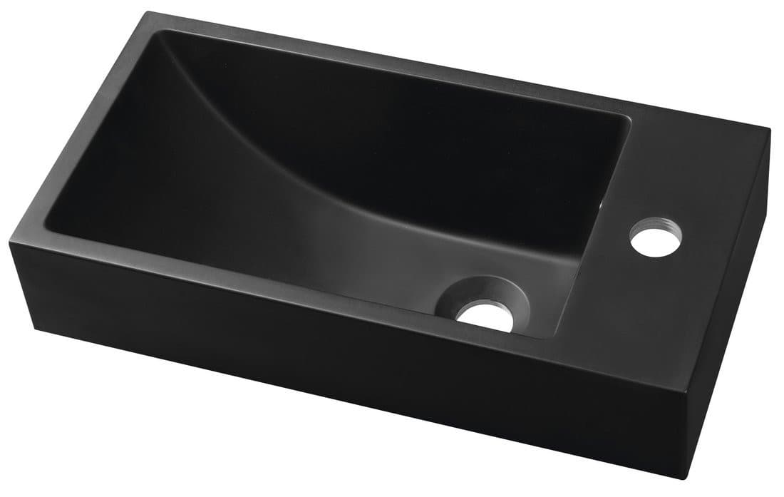 ARIANA umywalka kompozytowa 50x25cm, bateria po prawej stronie, czarny mat