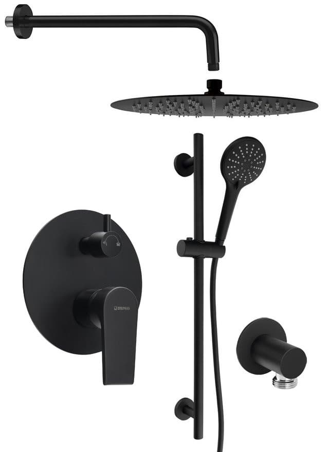 KAI zestaw prysznicowy podtynkowy z baterią podtynkową, obrotowy przełącznik, 2 wyjścia, czarny mat