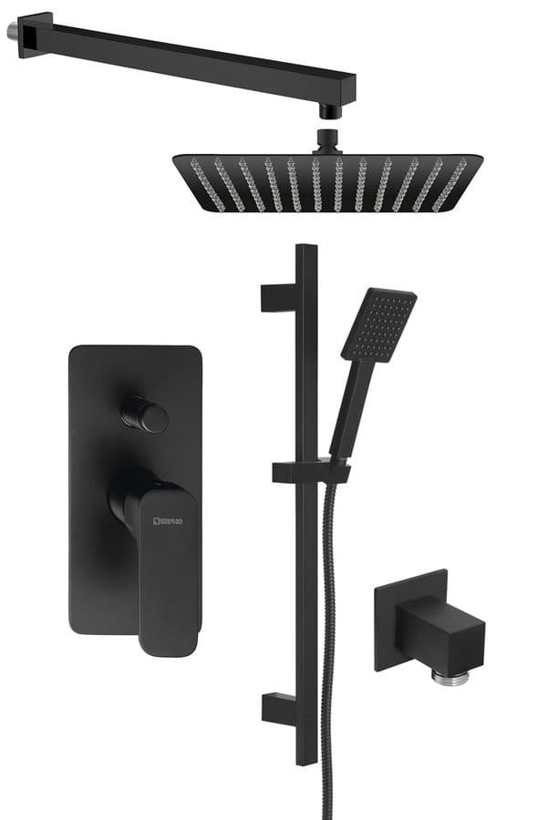 SPY zestaw prysznicowy podtynkowy z baterią podtynkową, 2 wyjścia, czarny mat