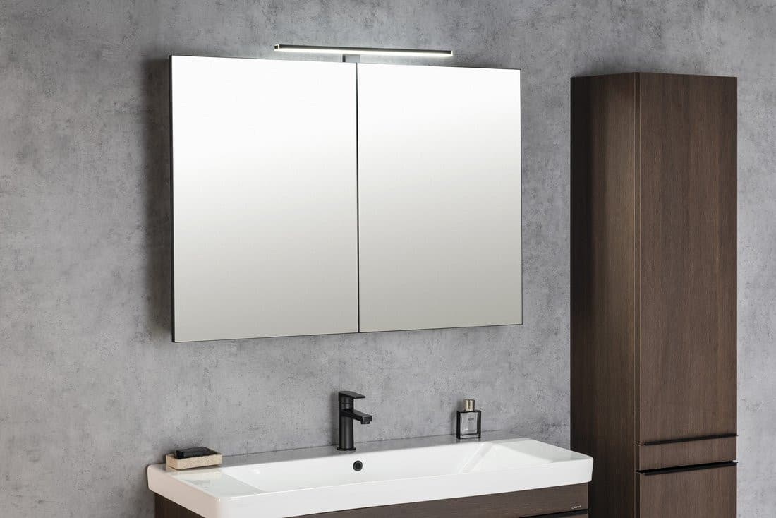 GRETA szafka z lustrem, oświetlenie LED, 101x70x14cm, czarny mat