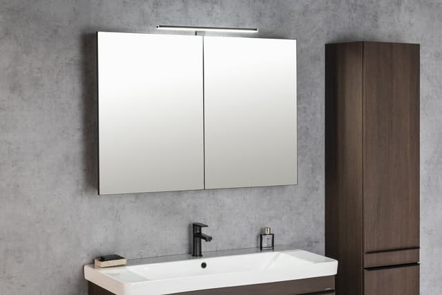 GRETA szafka z lustrem, oświetlenie LED, 101x70x14cm, czarny mat