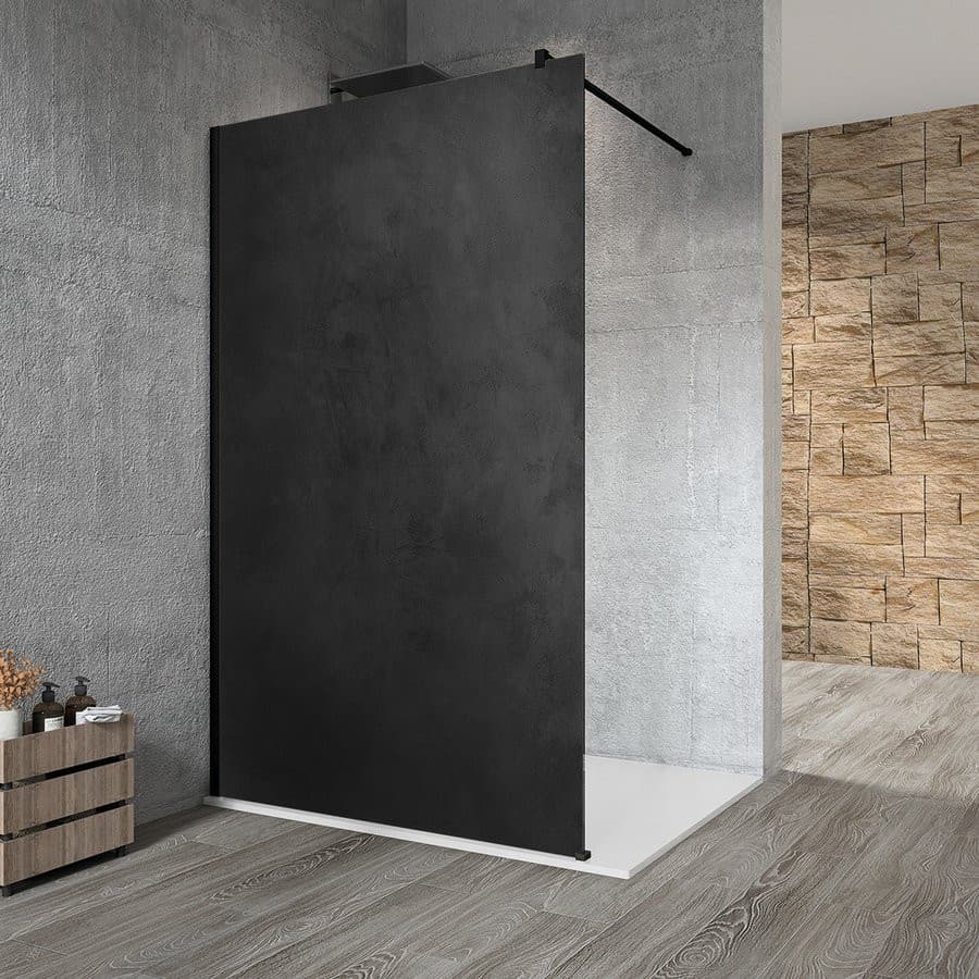 VARIO BLACK jednoczęściowa kabina przysznicowa Walk-In, montaż przy ścianie, blat HPL Kara, 800 mm