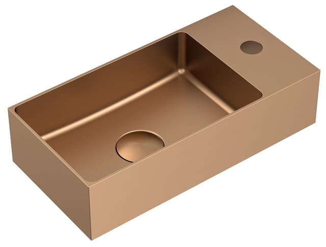 AURUM umywalka ze stali nierdzewnej, 36,5x18cm, z korkiem, lewa/prawa, miedź mat