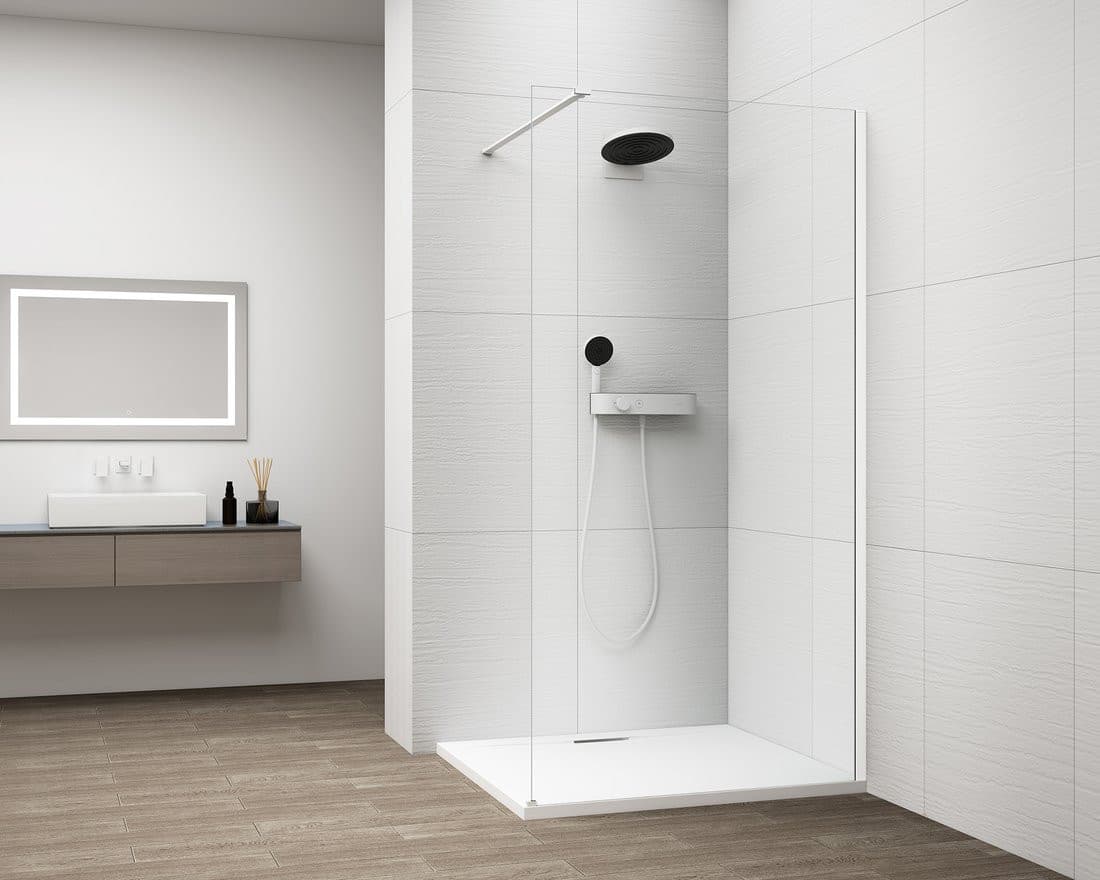 ESCA WHITE MATT jednoczęściowa kabina przysznicowa Walk-In, montaż przy ścianie, szkło czyste, 700 mm