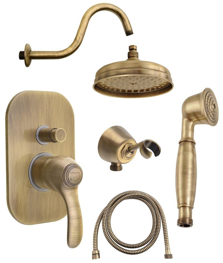 KIRKÉ zestaw prysznicowy podtynkowy z baterią podtynkową, 2 wyjścia, braz