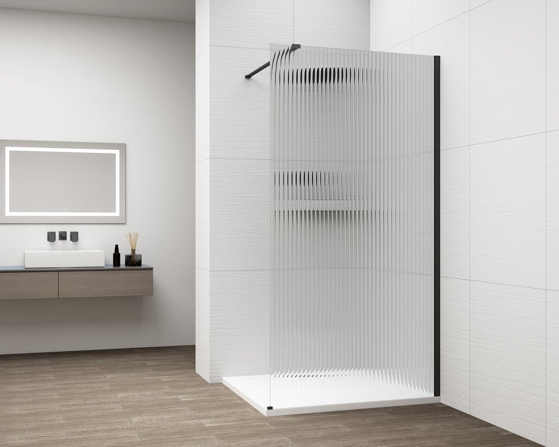ESCA BLACK MATT jednoczęściowa kabina przysznicowa Walk-In, montaż przy ścianie, szkło Flute, 1500 mm