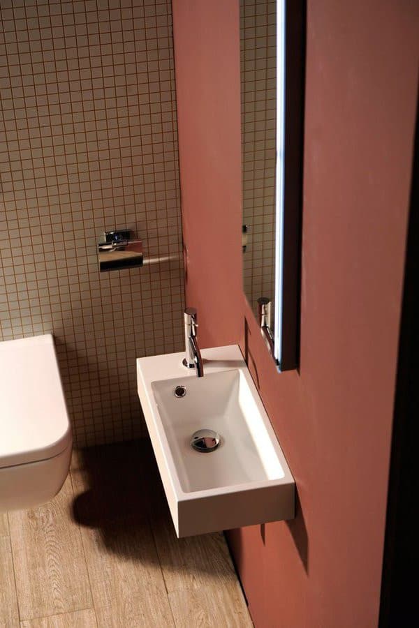 ARIANA umywalka kompozytowa 50x25cm, biała, bateria po lewej stronie