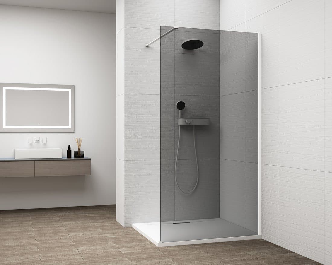 ESCA WHITE MATT jednoczęściowa kabina przysznicowa Walk-In, montaż przy ścianie, szkło dymione, 1500 mm