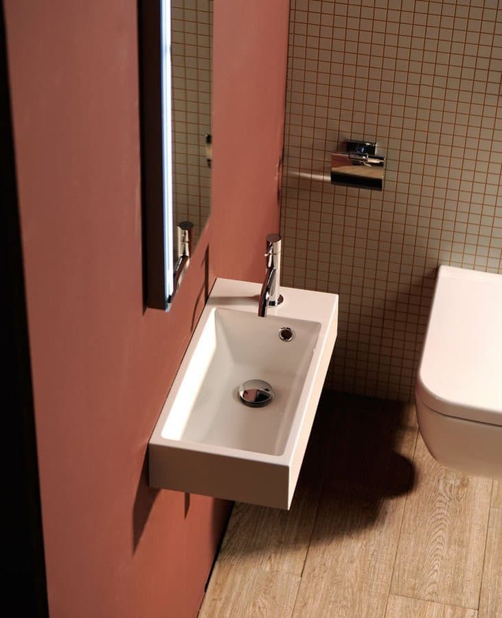 ARIANA umywalka kompozytowa 50x25cm, biała, bateria po prawej stronie