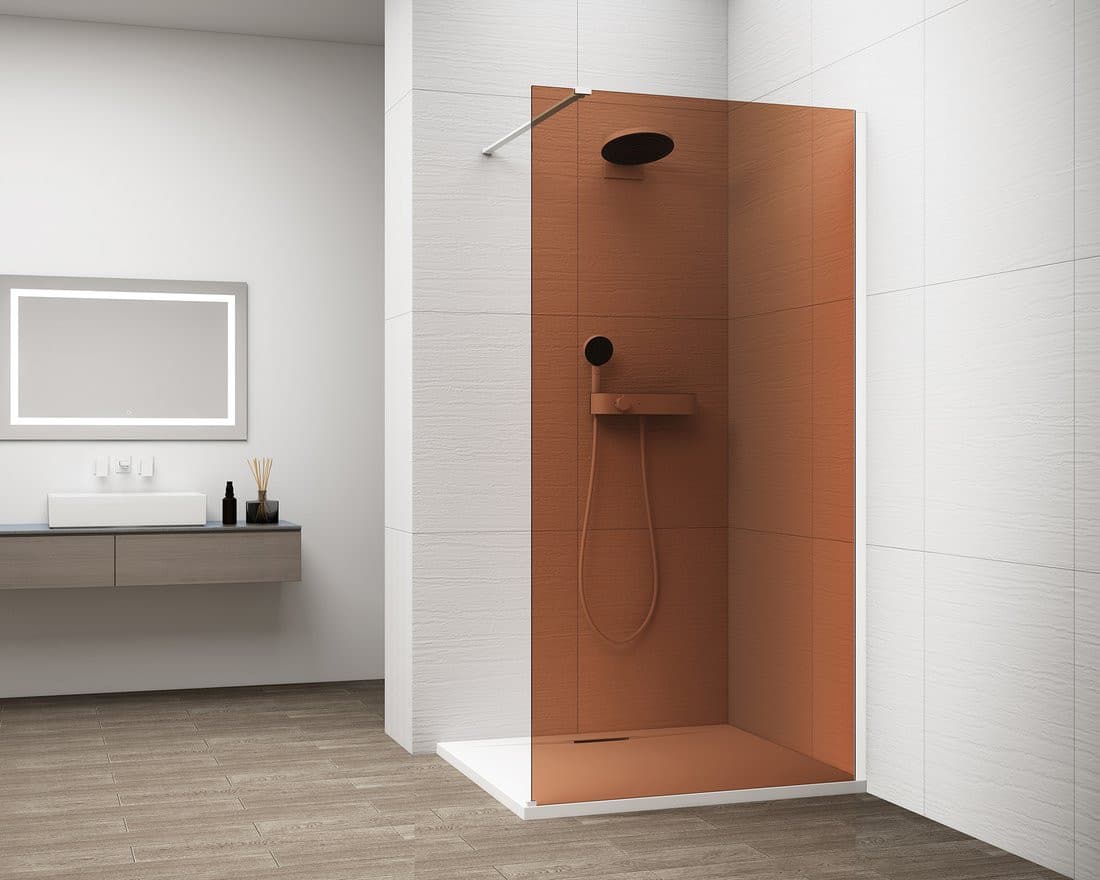 ESCA WHITE MATT jednoczęściowa kabina przysznicowa Walk-In, montaż przy ścianie, szkło Marron, 1400 mm