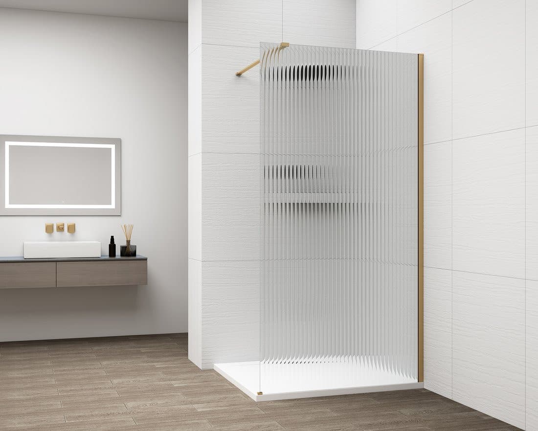 ESCA GOLD MATT jednoczęściowa kabina przysznicowa Walk-In, montaż przy ścianie, szkło Flute,1100 mm