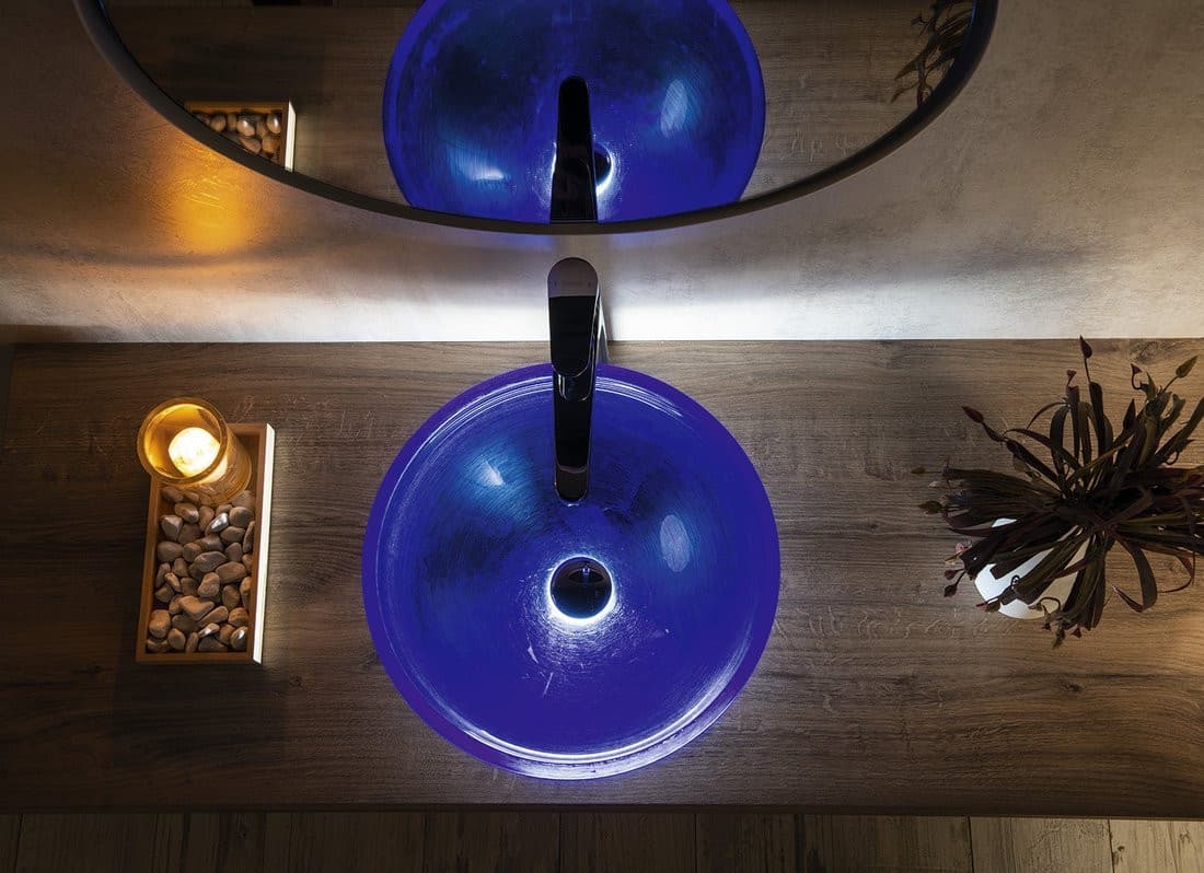 MURANO BLU umywalka szklana nablatowa, średnica 40cm, niebieska