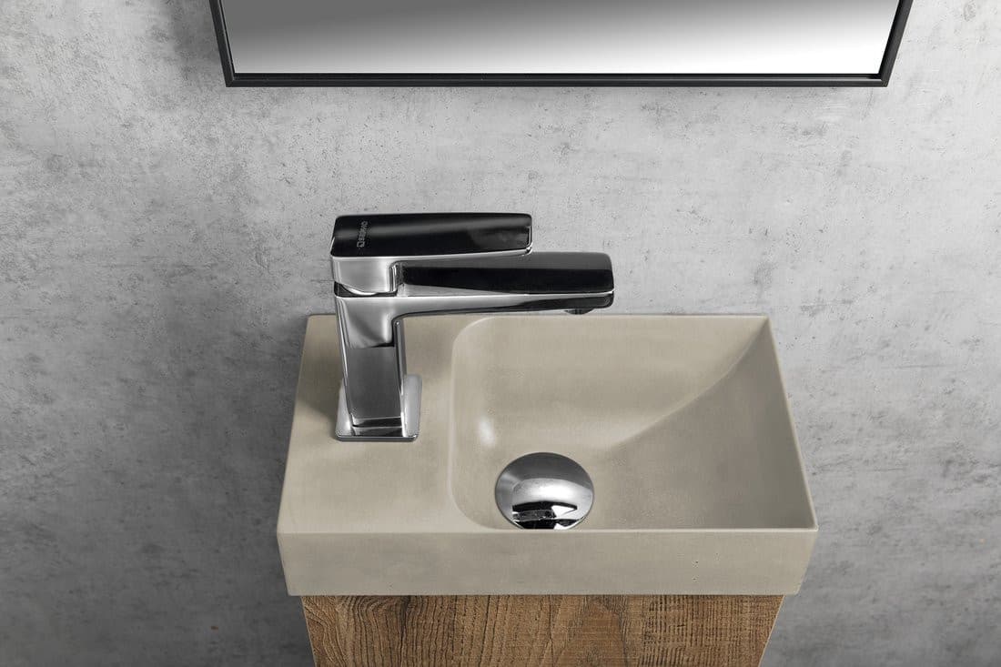 PICCOLINO umywalka betonowa, 30,8x17cm, bateria w lewo, piaskowy