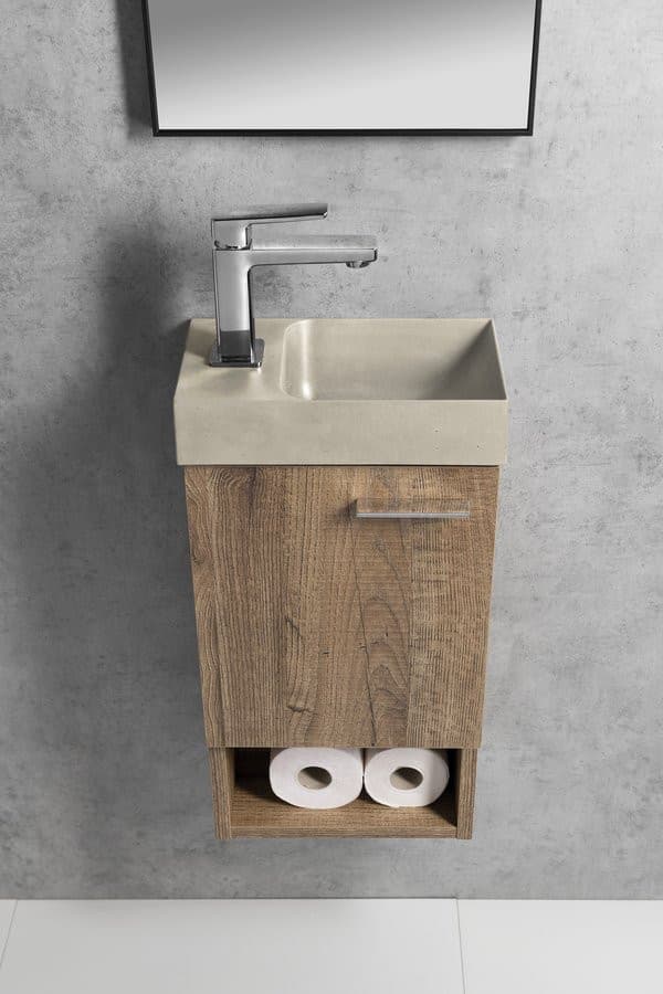 PICCOLINO umywalka betonowa, 30,8x17cm, bateria w lewo, piaskowy