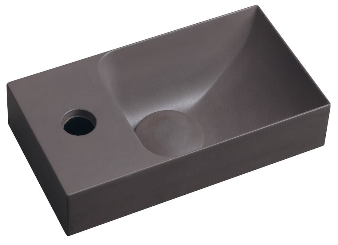 PICCOLINO umywalka betonowa, 30,8x17cm, bateria z lewej strony, ciemny brąz