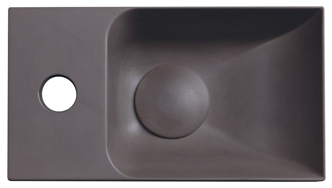 PICCOLINO umywalka betonowa, 30,8x17cm, bateria z lewej strony, ciemny brąz
