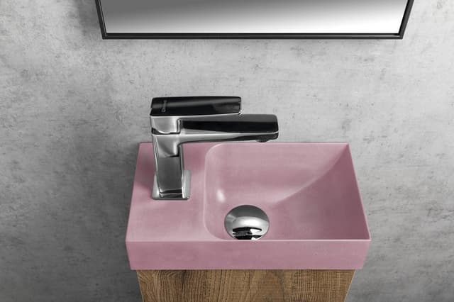 PICCOLINO umywalka betonowa, 30,8x17cm, bateria z lewej strony, różowy