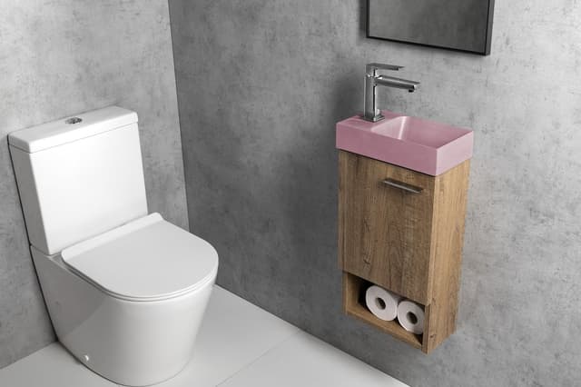 PICCOLINO umywalka betonowa, 30,8x17cm, bateria z lewej strony, różowy