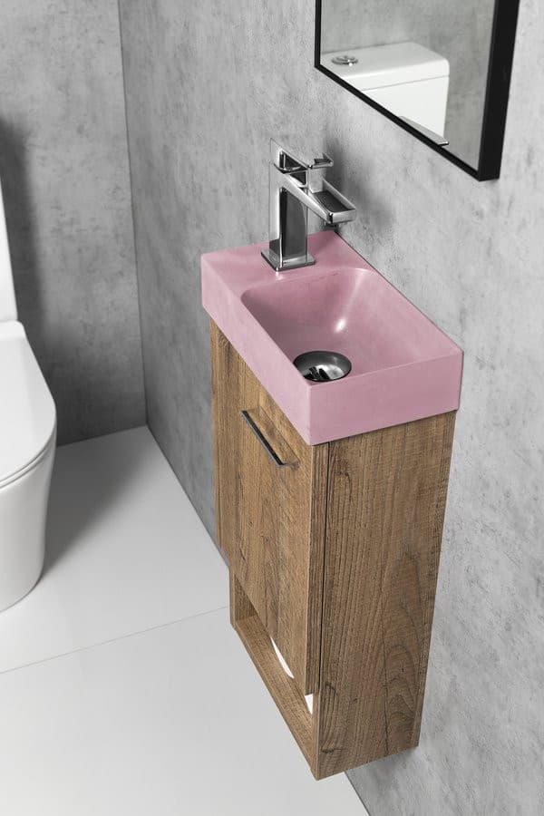 PICCOLINO umywalka betonowa, 30,8x17cm, bateria z lewej strony, różowy