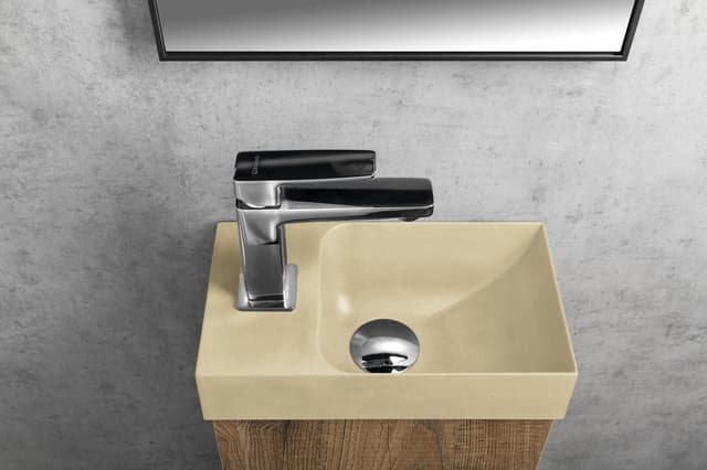 PICCOLINO umywalka betonowa, 30,8x17cm, bateria z lewej strony, żółty