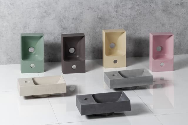 PICCOLINO umywalka betonowa, 30,8x17cm, bateria z lewej strony, żółty