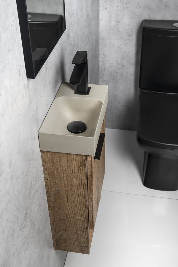 PICCOLINO umywalka betonowa, 30,8x17cm, bateria z prawej strony, piaskowy