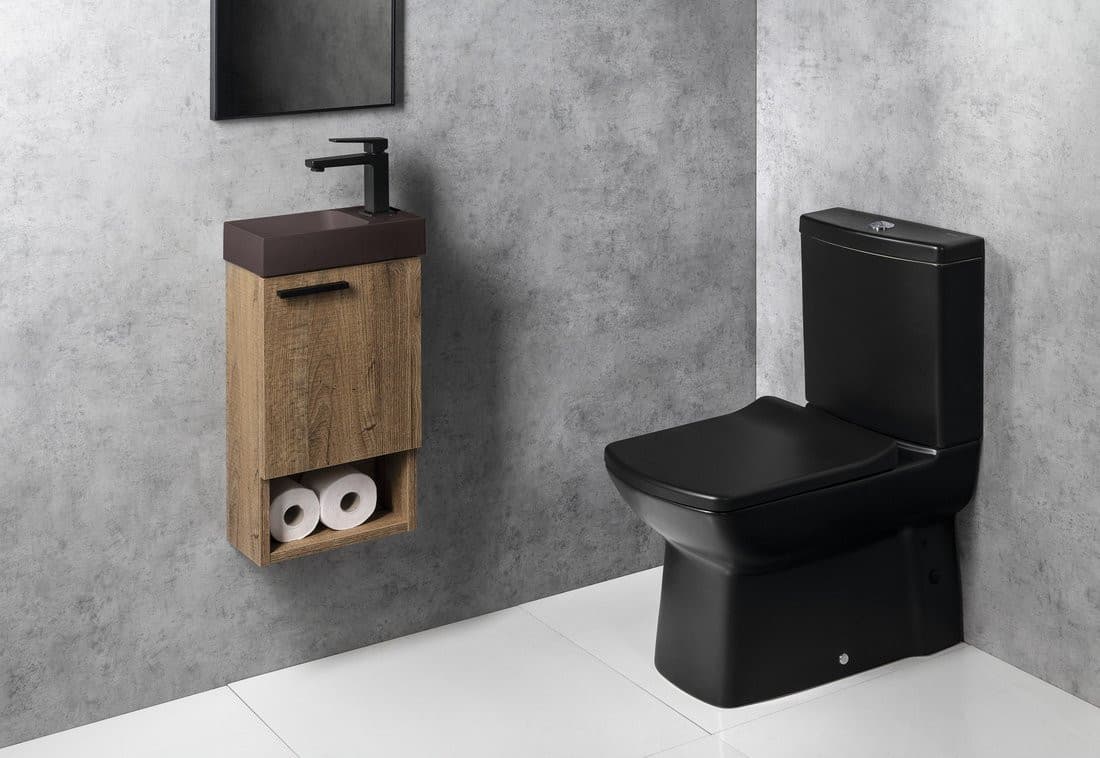 PICCOLINO umywalka betonowa, 30,8x17cm, bateria z prawej strony, ciemny brąz