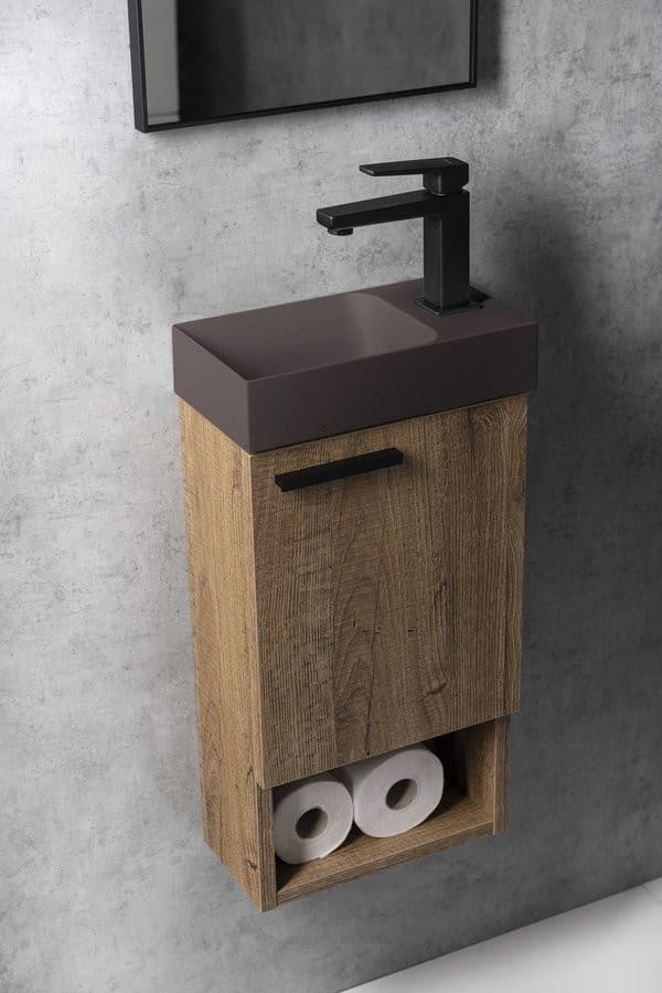 PICCOLINO umywalka betonowa, 30,8x17cm, bateria z prawej strony, ciemny brąz