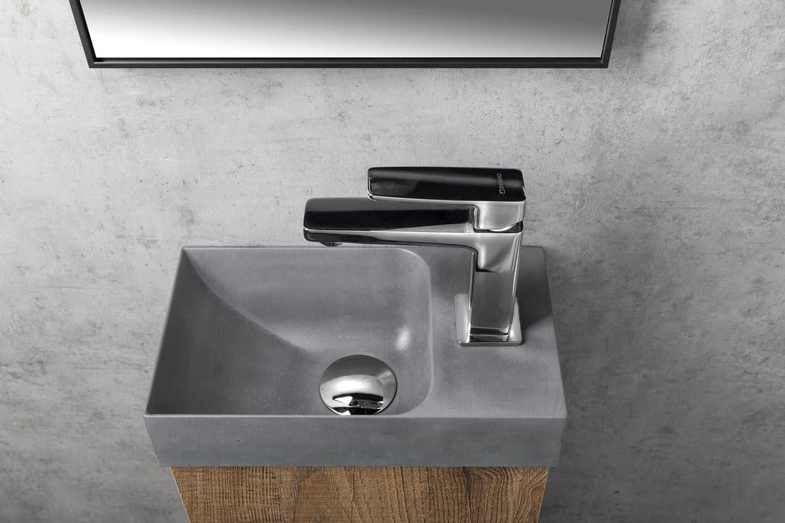 PICCOLINO umywalka betonowa, 30,8x17cm, bateria z prawej strony, szary