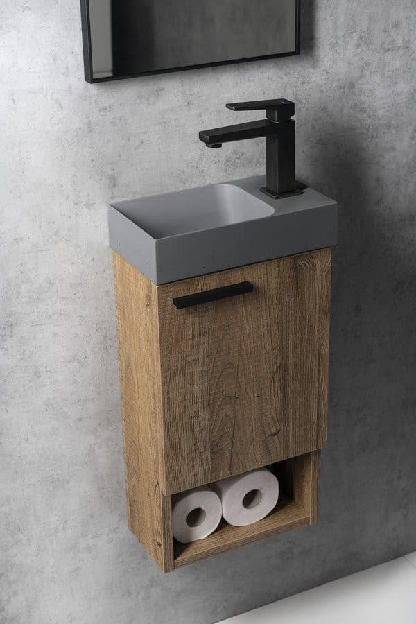 PICCOLINO umywalka betonowa, 30,8x17cm, bateria z prawej strony, szary