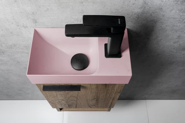 PICCOLINO umywalka betonowa, 30,8x17cm, bateria z prawej strony, różowy