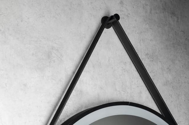 STAGO okrągłe lustro z oświetleniem LED średnica 60cm, ze skórzanym paskiem, czujnik dotykowy, ściemnialne, czarny mat