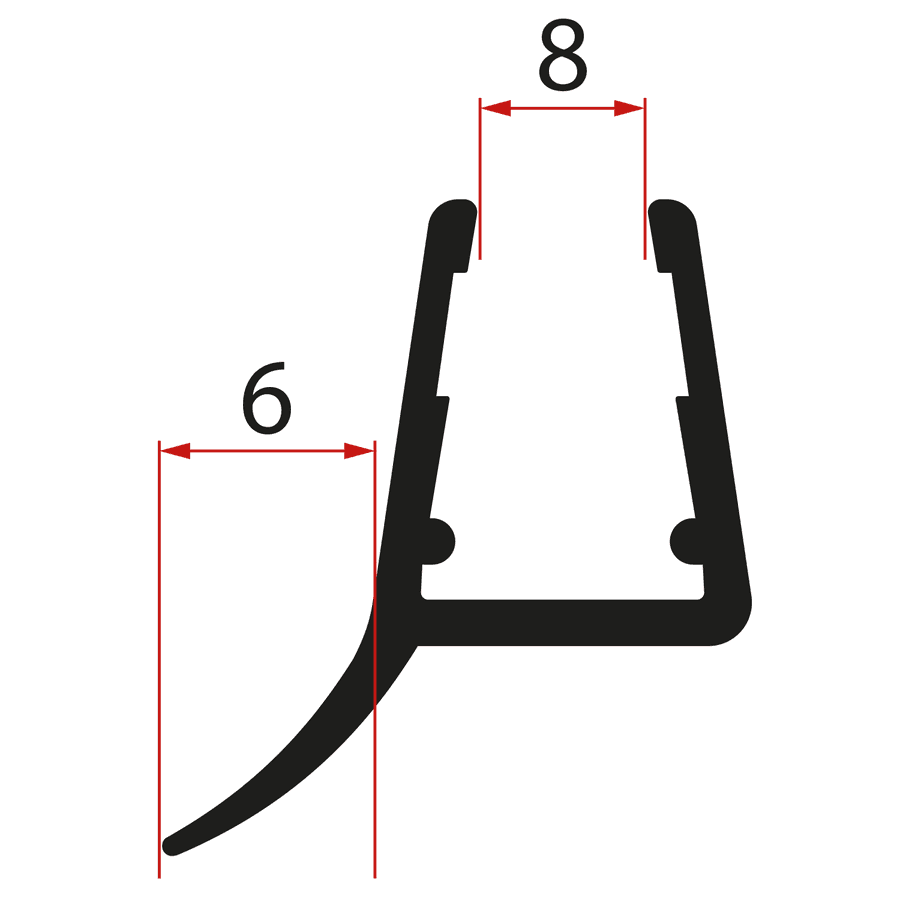 Uszczelka dolna do drzwi prysznicowych, szkło 8mm, 1000mm, czarny
