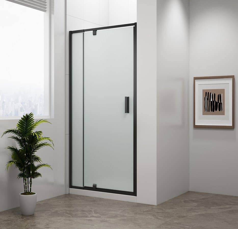 EASY BLACK drzwi prysznicowe obrotowe 880-1020mm, szkło brick