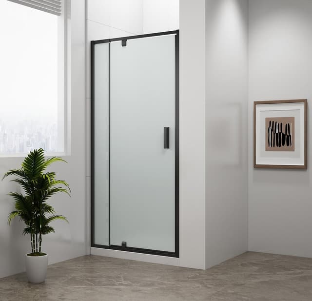 EASY BLACK drzwi prysznicowe obrotowe 880-1020mm, szkło brick
