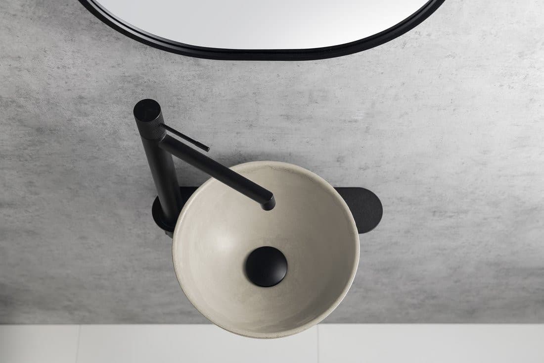 TETRIS umywalka i wspornik z otworem na baterię po lewej stronie, czarny mat