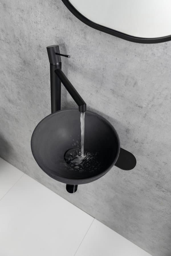 TETRIS umywalka i wspornik z otworem na baterię po lewej stronie, czarny mat