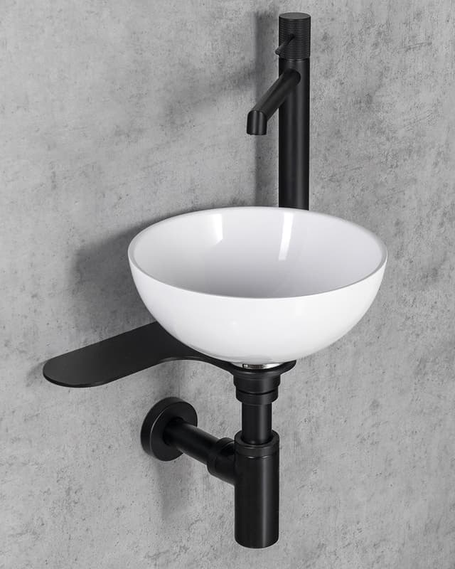 TETRIS umywalka i wspornik z otworem na baterię po prawej stronie, czarny mat