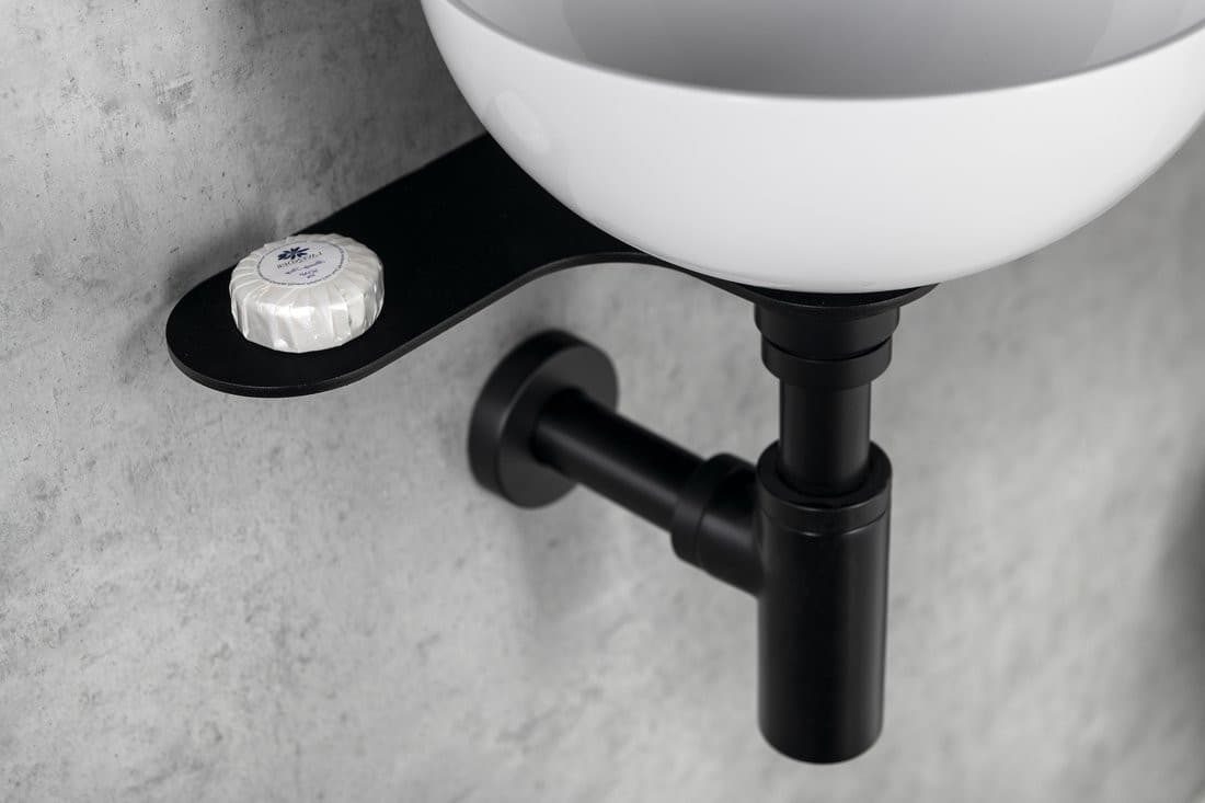 TETRIS umywalka i wspornik z otworem na baterię po prawej stronie, czarny mat