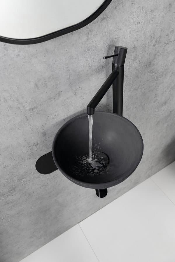 TETRIS umywalka i wspornik z otworem na baterię po prawej stronie, czarny mat